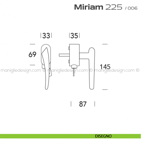 Maniglia per finestra DK con chiave su placca 225 Miriam Reguitti disegno