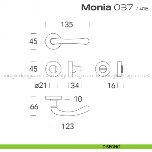 Maniglia per porta con nottolino 037 Monia Reguitti disegno