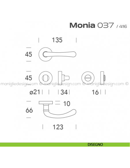 Maniglia per porta con nottolino 037 Monia Reguitti disegno
