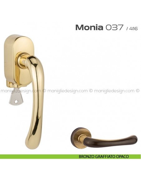 Maniglia per finestra martellina DK con chiave 037 Monia Reguitti bronzato graffiato