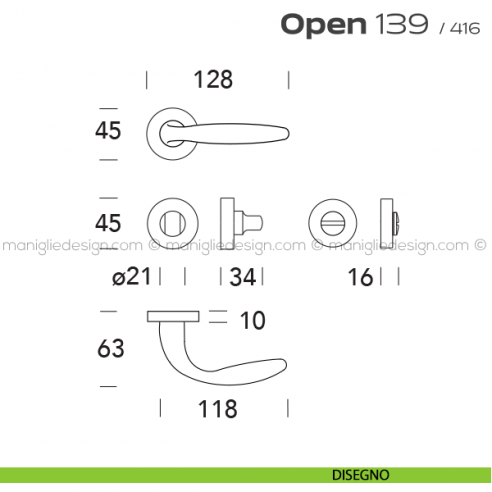 Maniglia per porta con nottolino 139 Open Reguitti disegno