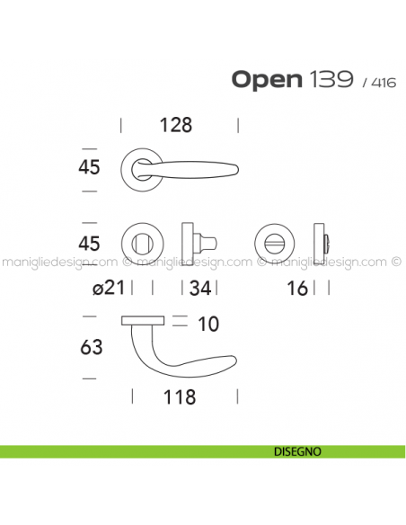 Maniglia per porta con nottolino 139 Open Reguitti disegno