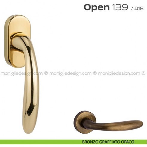 Maniglia per finestra martellina 139 Open Reguitti bronzato graffiato