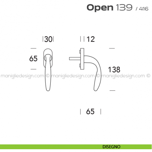 Maniglia per finestra martellina 139 Open Reguitti disegno