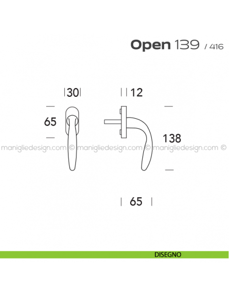 Maniglia per finestra martellina 139 Open Reguitti disegno