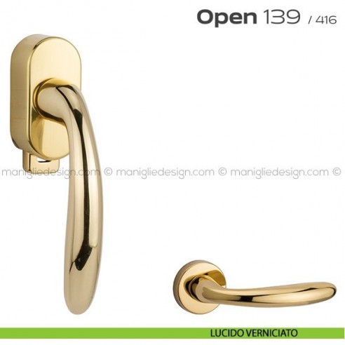 Maniglia per finestra DK con pulsante su placca 139 Open Reguitti lucido verniciato