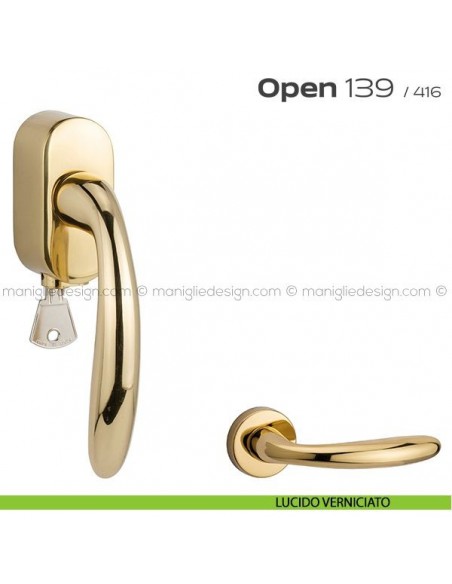 Maniglia per finestra martellina DK con chiave 139 Open Reguitti lucido verniciato