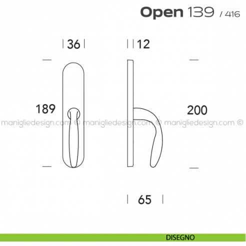 Maniglia per finestra cremonese 139 Open Reguitti disegno