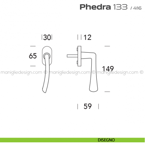 Maniglia per finestra martellina 133 Phedra Reguitti disegno