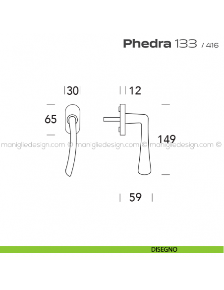 Maniglia per finestra martellina 133 Phedra Reguitti disegno