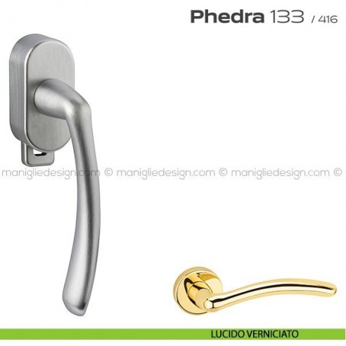 Maniglia per finestra DK con pulsante su placca 133 Phedra Reguitti lucido verniciato