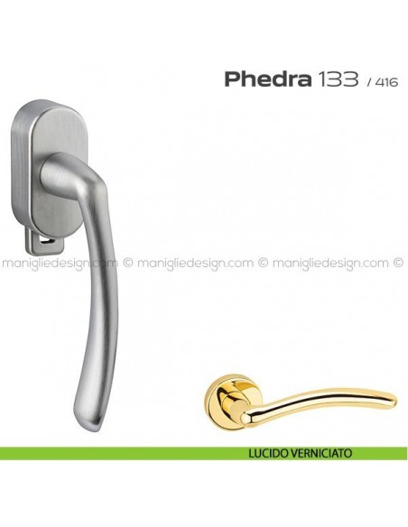 Maniglia per finestra DK con pulsante su placca 133 Phedra Reguitti lucido verniciato