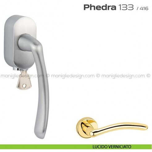 Maniglia per finestra DK con chiave su placca 133 Phedra Reguitti lucido verniciato