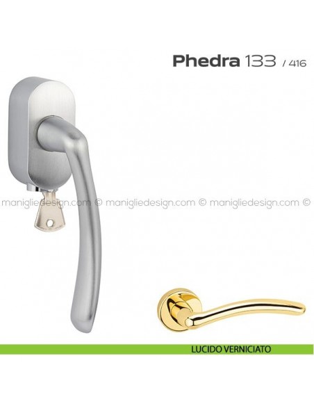 Maniglia per finestra DK con chiave su placca 133 Phedra Reguitti lucido verniciato