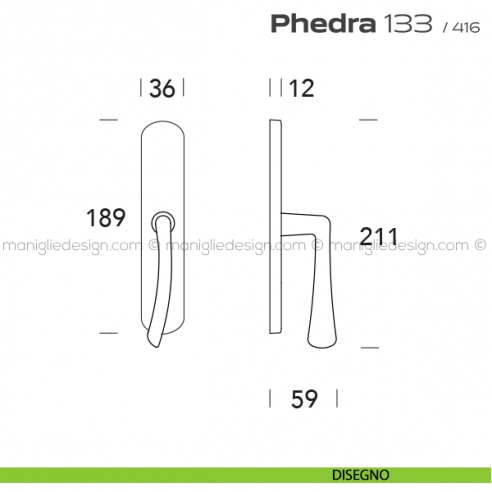 Maniglia per finestra cremonese 133 Phedra Reguitti disegno