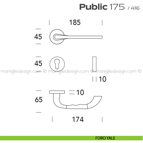 Maniglia per porta 175 Public Reguitti foro yale