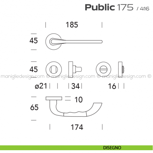 Maniglia per porta con nottolino 175 Public Reguitti disegno