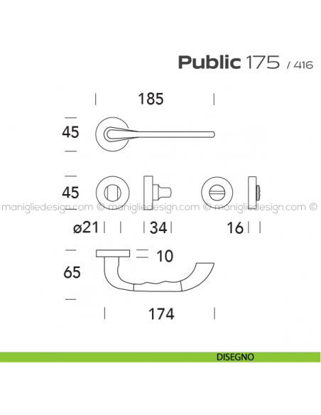 Maniglia per porta con nottolino 175 Public Reguitti disegno