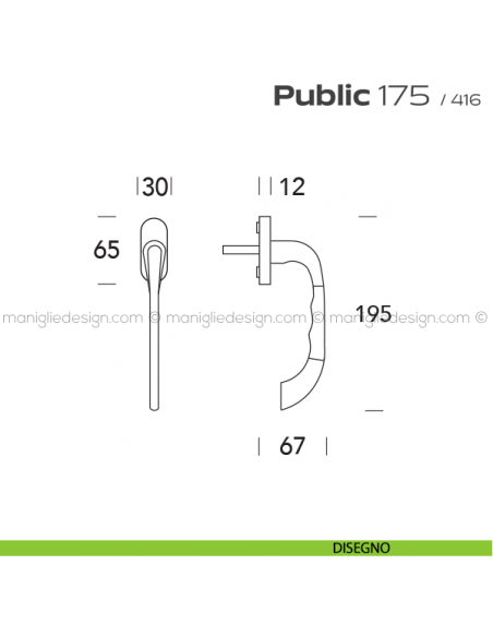 Maniglia per finestra martellina 175 Public Reguitti disegno