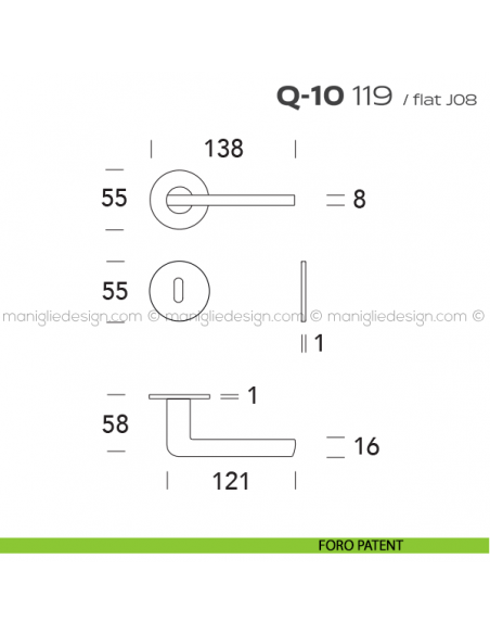 Maniglia per porta 119 Q-10 Flat Reguitti foro patent
