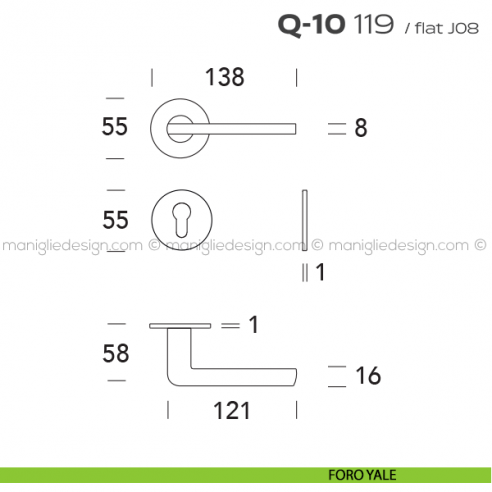 Maniglia per porta 119 Q-10 Flat Reguitti foro yale