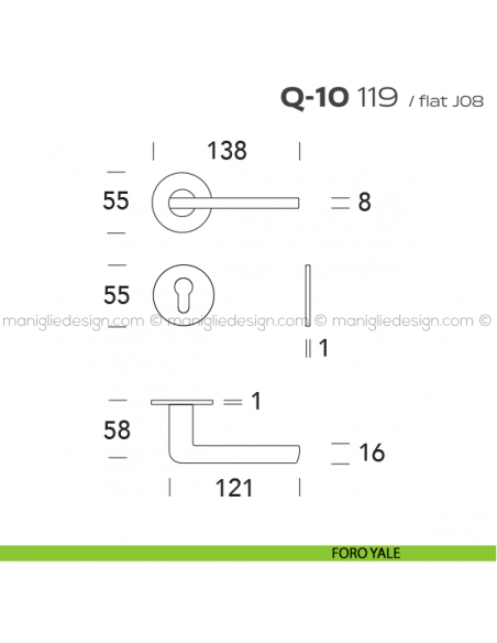 Maniglia per porta 119 Q-10 Flat Reguitti foro yale