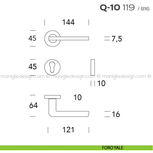 Maniglia per porta Q-10 119 Reguitti con rosetta tonda foro yale