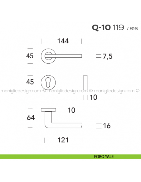 Maniglia per porta Q-10 119 Reguitti con rosetta tonda foro yale