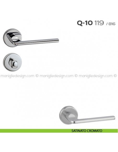 Maniglia per porta con nottolino Q-10 119 Reguitti con rosetta tonda satinato cromato