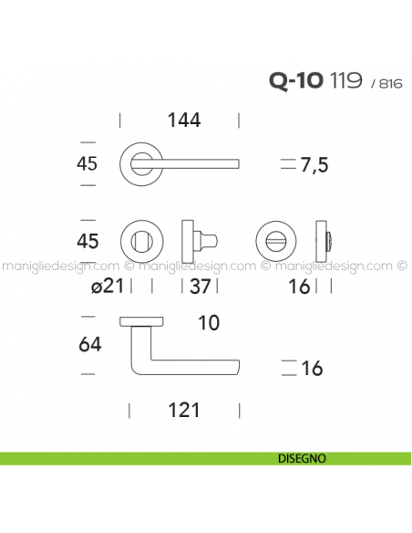 Maniglia per porta con nottolino Q-10 119 Reguitti con rosetta tonda disegno