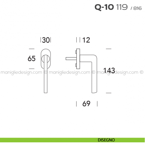 Maniglia martellina DK per finestra Q-10 119 Reguitti disegno