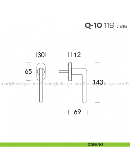 Maniglia martellina DK per finestra Q-10 119 Reguitti disegno