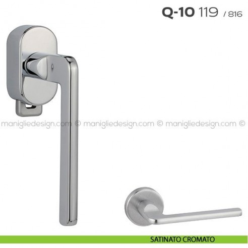 Maniglia DK per finestra con pulsante su placca Q-10 119 Reguitti satinato cromato