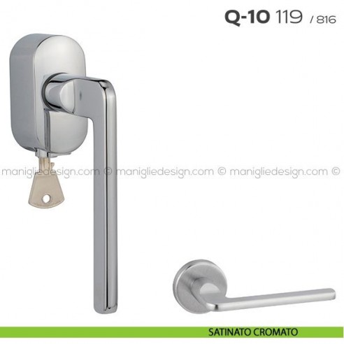 Maniglia DK per finestra con chiave su placca Q-10 119 Reguitti satinato cromato