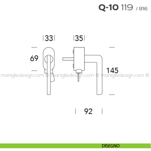 Maniglia DK per finestra con chiave su placca Q-10 119 Reguitti disegno