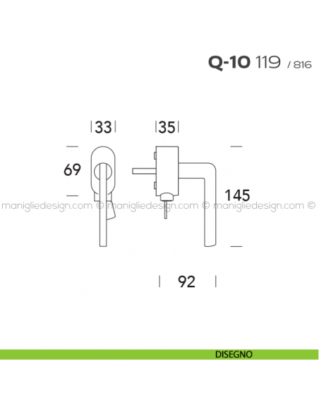 Maniglia DK per finestra con chiave su placca Q-10 119 Reguitti disegno