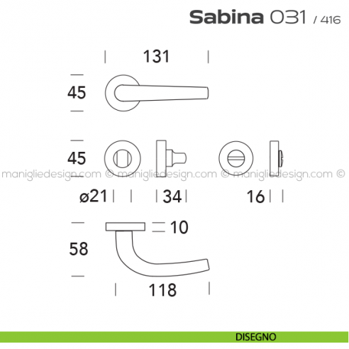 Maniglia per porta con nottolino 031 Sabina Reguitti disegno
