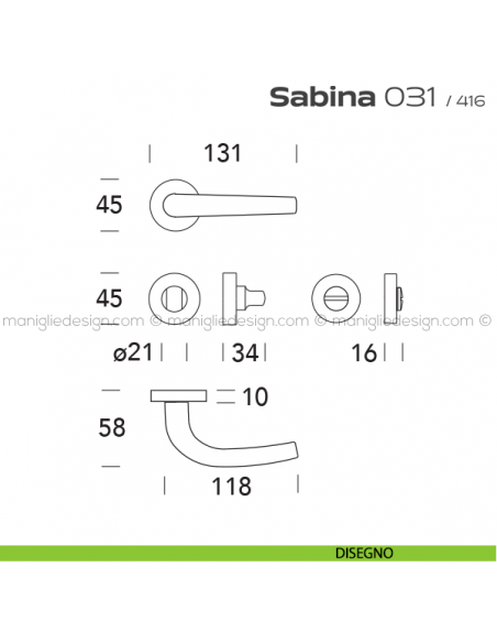 Maniglia per porta con nottolino 031 Sabina Reguitti disegno