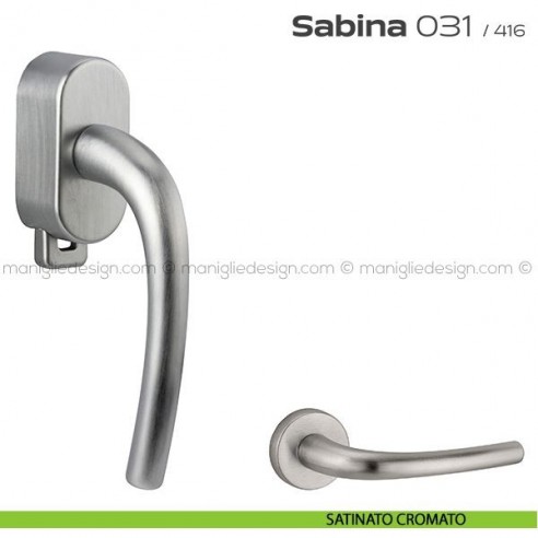 Maniglia per finestra DK con pulsante su placca 031 Sabina Reguitti satinato cromato