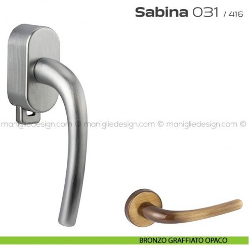 Maniglia per finestra DK con pulsante su placca 031 Sabina Reguitti bronzato graffiato