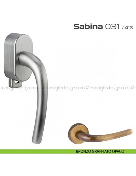 Maniglia per finestra DK con pulsante su placca 031 Sabina Reguitti bronzato graffiato