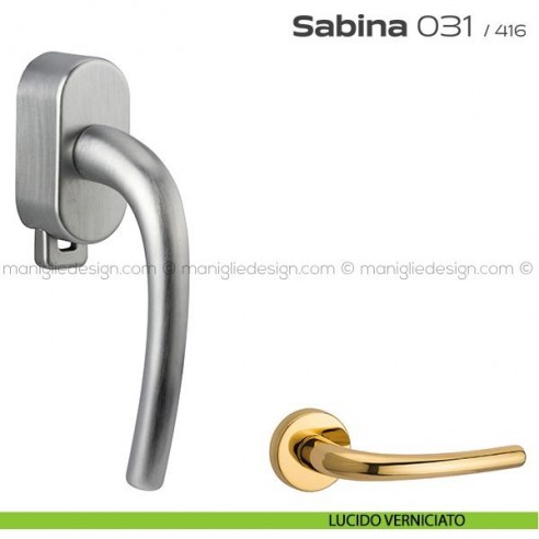 Maniglia per finestra DK con pulsante su placca 031 Sabina Reguitti lucido verniciato