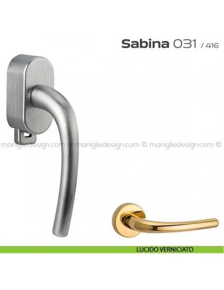 Maniglia per finestra DK con pulsante su placca 031 Sabina Reguitti lucido verniciato
