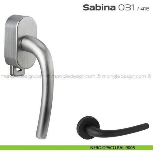 Maniglia per finestra DK con pulsante su placca 031 Sabina Reguitti nero opaco RAL 9005
