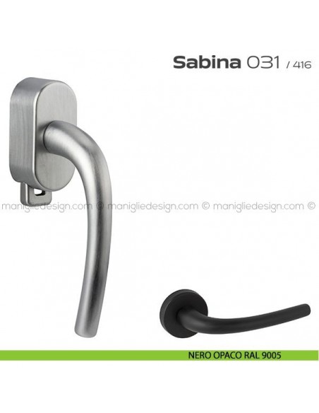 Maniglia per finestra DK con pulsante su placca 031 Sabina Reguitti nero opaco RAL 9005