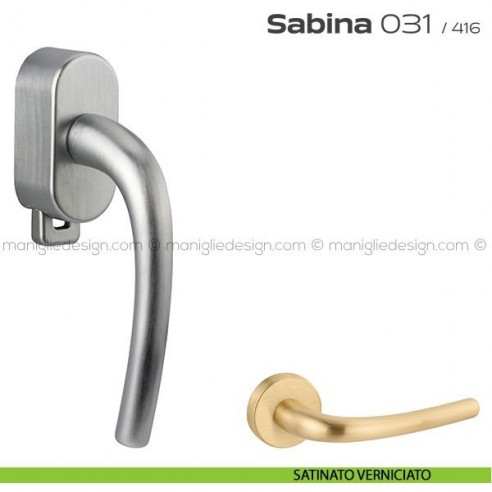 Maniglia per finestra DK con pulsante su placca 031 Sabina Reguitti satinato verniciato