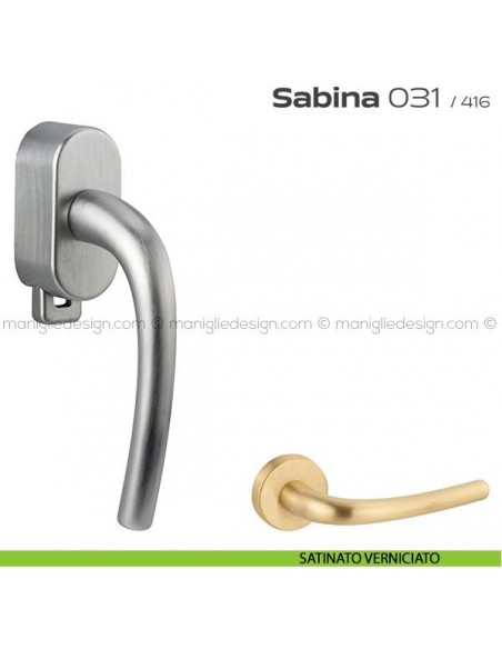 Maniglia per finestra DK con pulsante su placca 031 Sabina Reguitti satinato verniciato