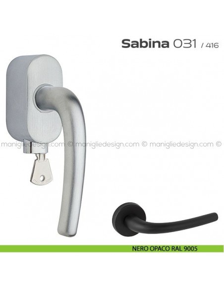Maniglia per finestra martellina DK con chiave 031 Sabina Reguitti nero opaco RAL 9005