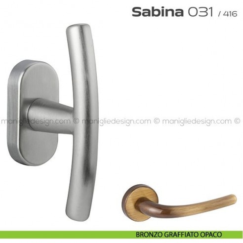 Maniglia per finestra martellina DK impugnatura a T 031 Sabina Reguitti bronzato graffiato