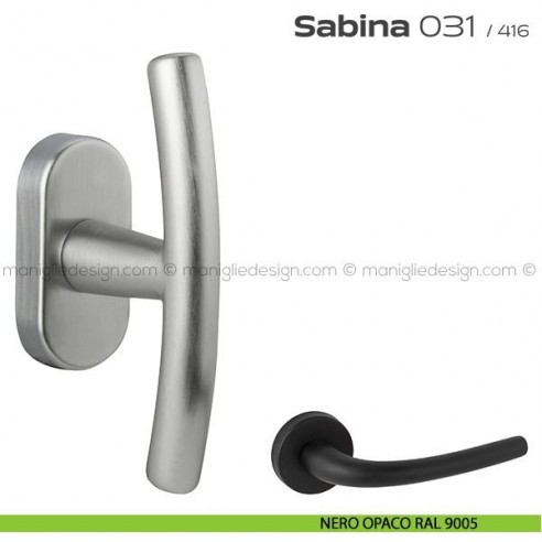 Maniglia per finestra martellina DK impugnatura a T 031 Sabina Reguitti nero opaco RAL 9005